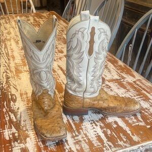 JUSTIN MEN'S FULL QUILL OSTRICH WIDE SQUARE TOE EXOTIC COWBOY BOOTS